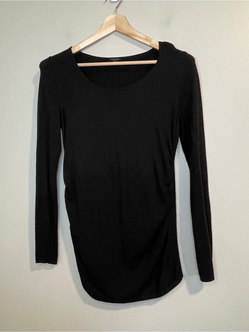 Ann Taylor Black Scoop Neck Long Sleeve Ruched Cashmere blend Top